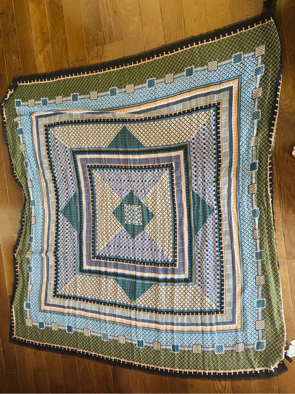 Blue & Green Geometric pattern scarf - Home Bedding